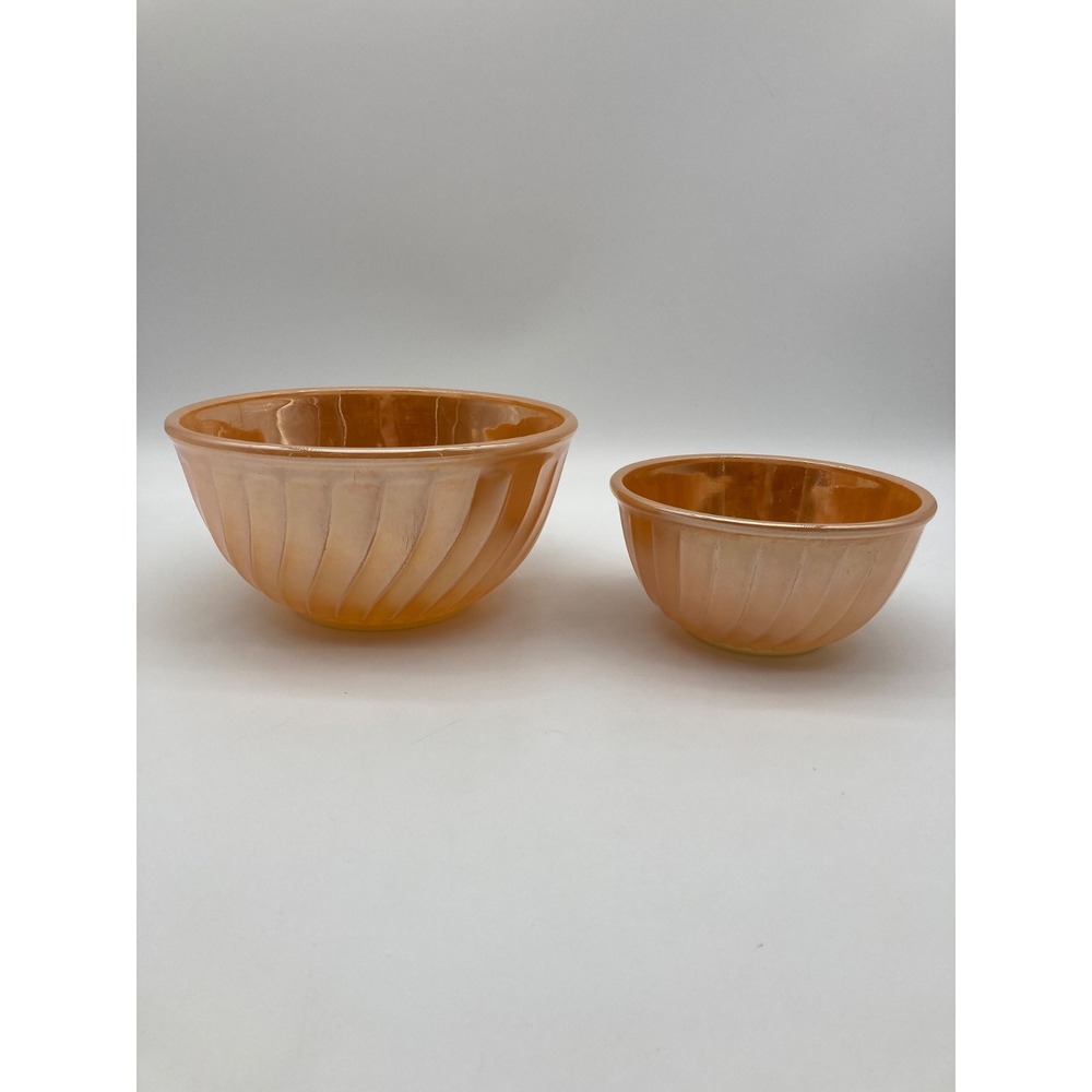 Vintage Anchor Hocking Fire-King Peach Lustre Swirl Mixing Bowls Set 8" 6"